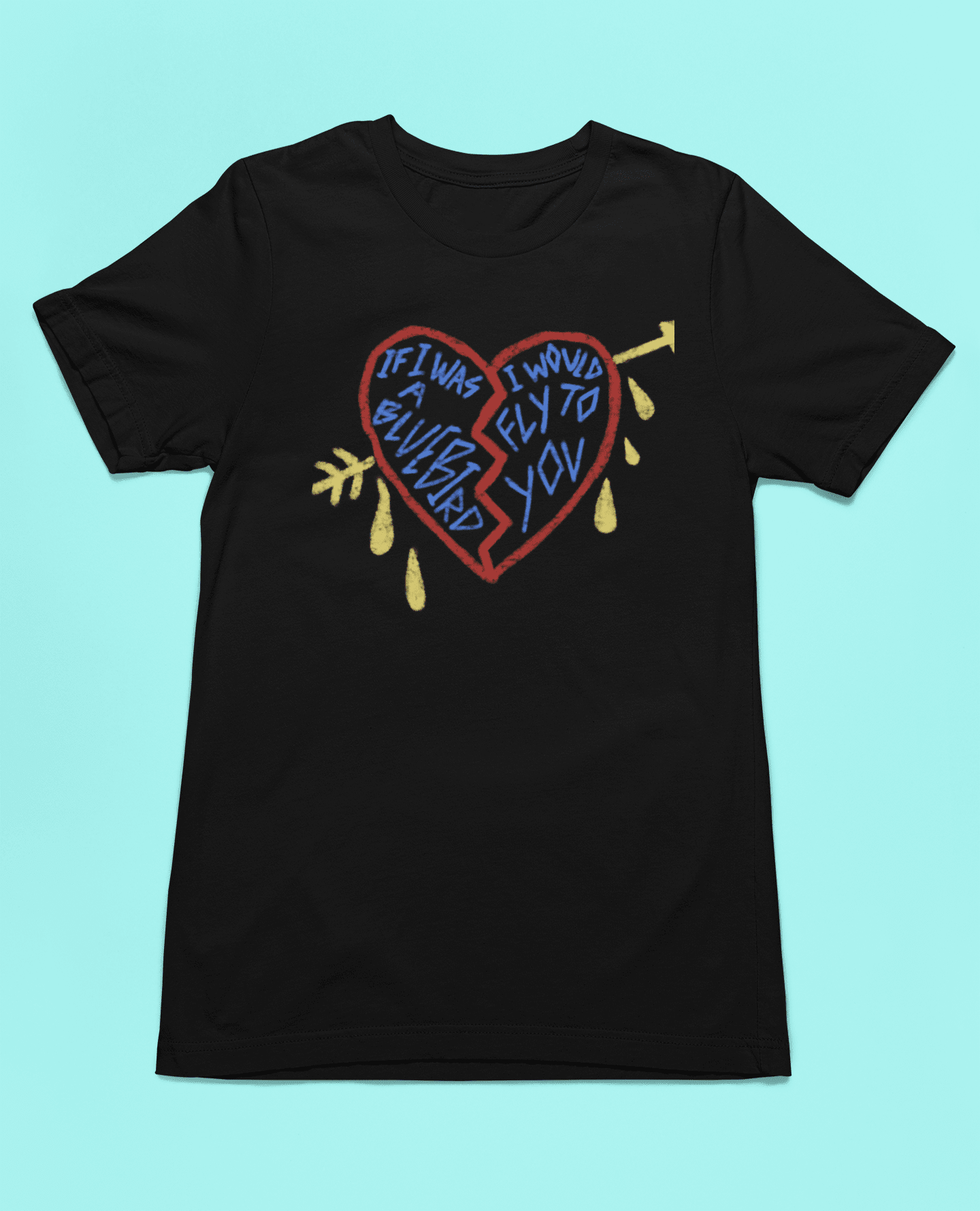 Harry Styles Merch: BlueBird Heart Tee tshirts xs black 