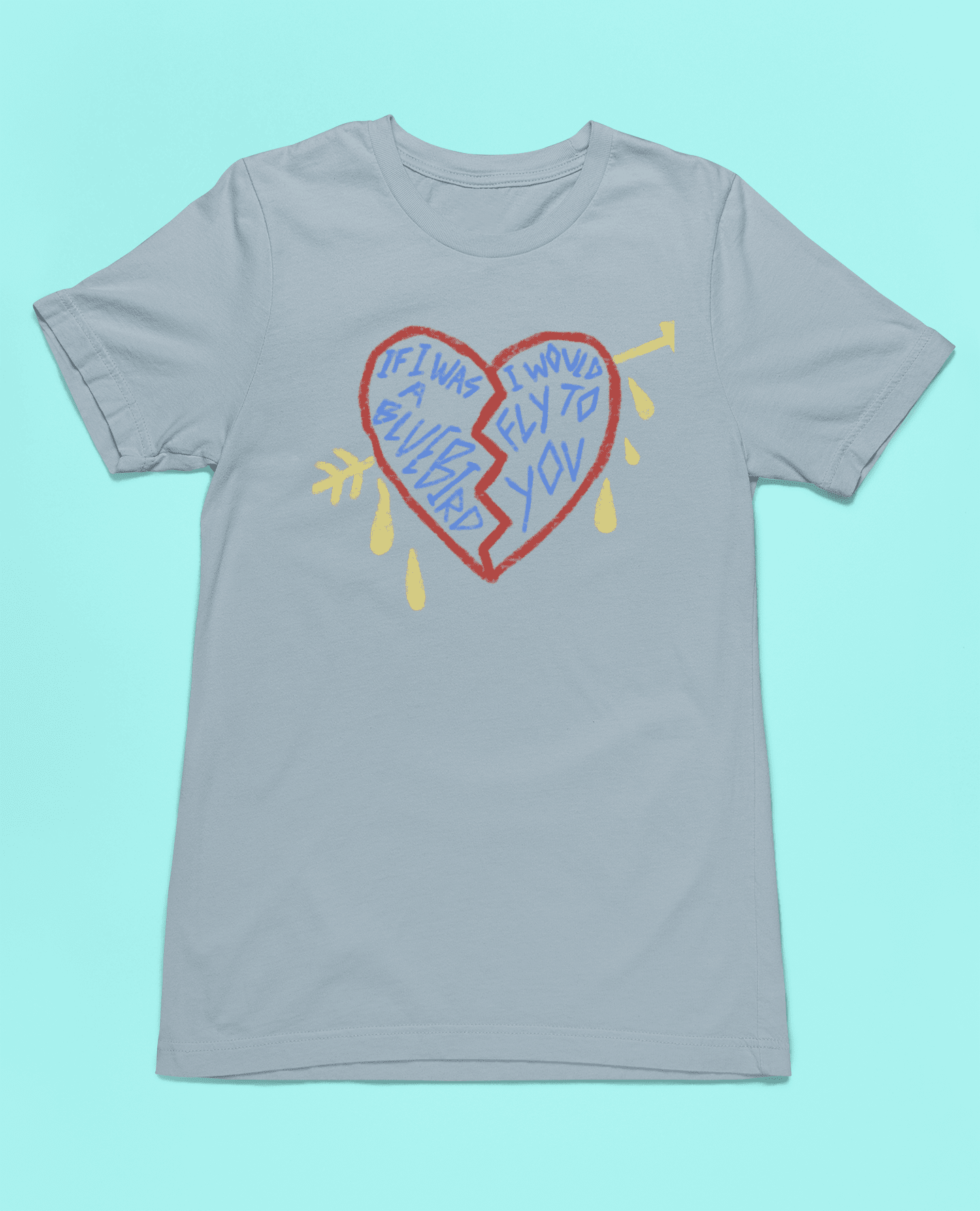 Harry Styles Merch: BlueBird Heart Tee tshirts xs light blue 